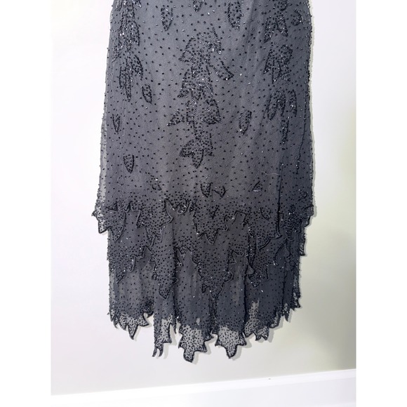 KRISHMA Black Beaded Silk Slip Dress Art Deco Flapper Evening Party 20s L - Picture 3 of 9